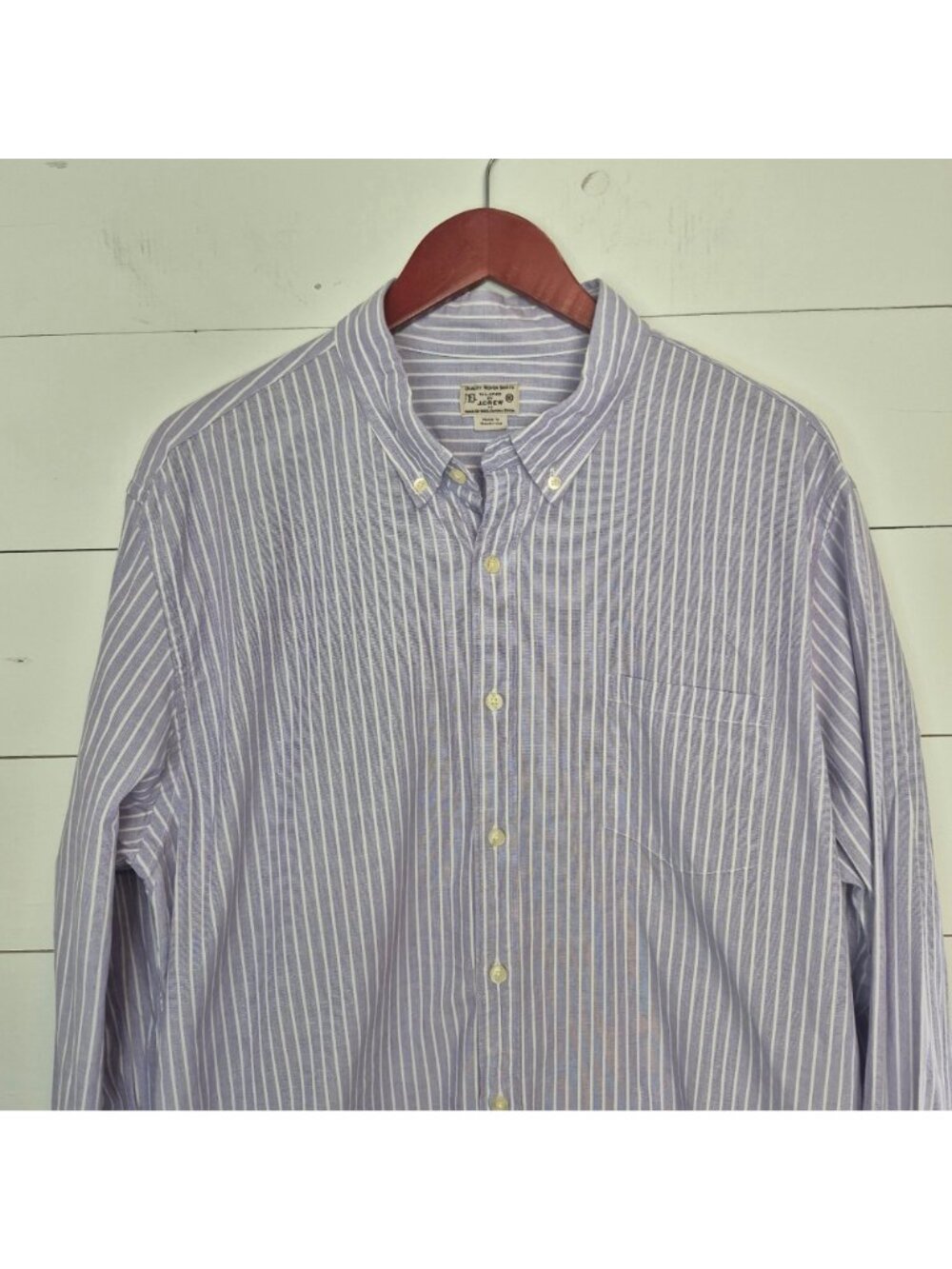 Tailored By J.Crew Men's Purple & White Striped Button-Down Shirt XL 100% Cotton - Picture 2 of 8